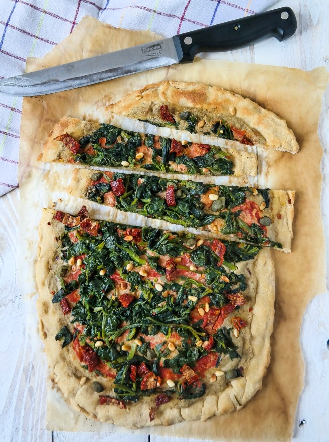 vegan pizza with lentil hummus